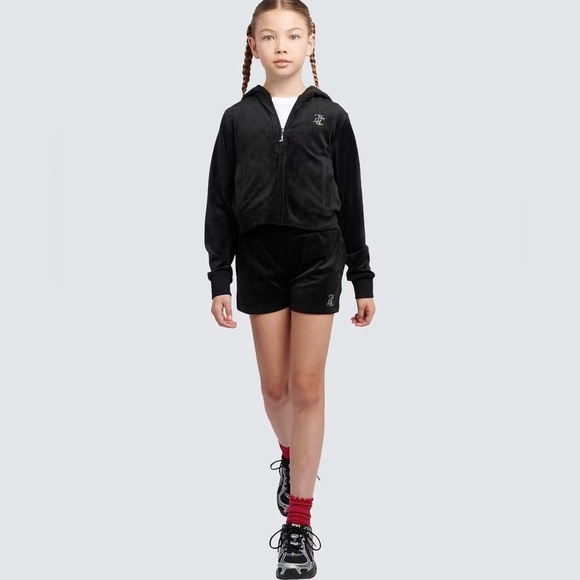 Gymboree Girls Black Velour Hoodie Bow Zip Up Sweatshirt 7 - Picture 4 of 6